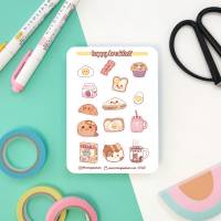 Glückliches Frühstück Sticker Sheet. Kawaii Essen Aufkleber für Mahlzeiten Planer und Einkaufsliste Bild 2