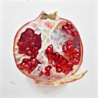 Granatapfel Gemälde auf Karton Originalkunst, rote Frucht Malerei, Wanddekor für Esszimmer Bild 1