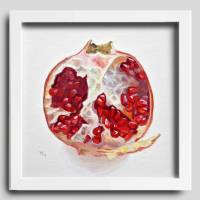 Granatapfel Gemälde auf Karton Originalkunst, rote Frucht Malerei, Wanddekor für Esszimmer Bild 2