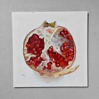 Granatapfel Gemälde auf Karton Originalkunst, rote Frucht Malerei, Wanddekor für Esszimmer Bild 3