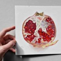 Granatapfel Gemälde auf Karton Originalkunst, rote Frucht Malerei, Wanddekor für Esszimmer Bild 4