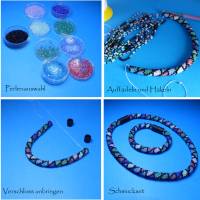 Schmuckset Verlauf gehäkelt, blau silber schwarz, Kette +/- Armband, Glasperlen Rocailles Perlen Bild 4