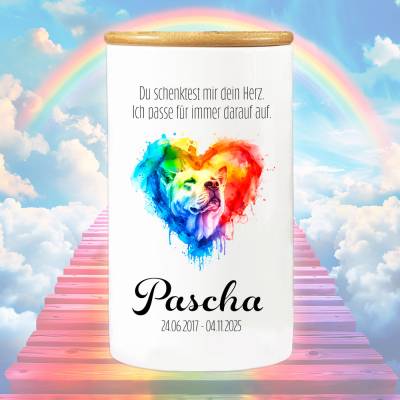Tierurne 'Dein Herz' mit Namen & Datum - Erinnerungsdose, Gedenkdose (Hund 7)