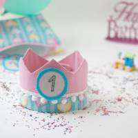 Geburtstagskrone für Kinder, Rosa, Partykrone Baumwolle mit wechselbaren Zahlen 1-6 Jahre und Aufbewahrungstasche Bild 1