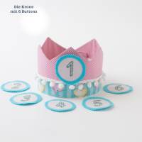 Geburtstagskrone für Kinder, Rosa, Partykrone Baumwolle mit wechselbaren Zahlen 1-6 Jahre und Aufbewahrungstasche Bild 2