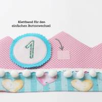 Geburtstagskrone für Kinder, Rosa, Partykrone Baumwolle mit wechselbaren Zahlen 1-6 Jahre und Aufbewahrungstasche Bild 4