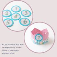 Geburtstagskrone für Kinder, Rosa, Partykrone Baumwolle mit wechselbaren Zahlen 1-6 Jahre und Aufbewahrungstasche Bild 7