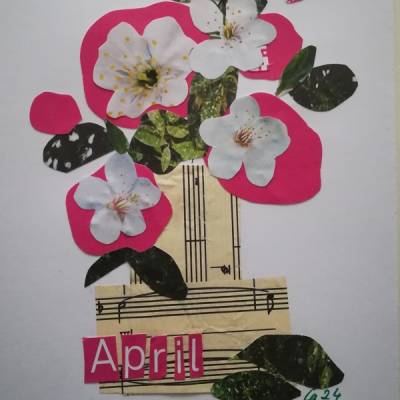 Grußkarte mit Blumenmotiv ,,APRIL“ Collage Original
