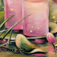 Seerosengemälde WATER LILY ROMANCE - handgemaltes Kunstwerk mit rosa Seerosen von Christiane Schwarz Bild 10