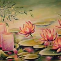 Seerosengemälde WATER LILY ROMANCE - handgemaltes Kunstwerk mit rosa Seerosen von Christiane Schwarz Bild 8