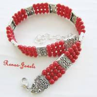 Kropfkette Halsband Kropfband Perlenkette rot silberfarben Perlen Kette Bild 1