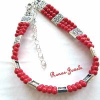 Kropfkette Halsband Kropfband Perlenkette rot silberfarben Perlen Kette Bild 3