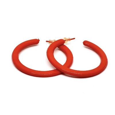 Vintage Creolen Ohrringe Ohrstecker groß Rot Kunststoff weich 70er Jahre Mädchenohrringe für Fete 70er Jahre