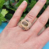 Makramee Ring mit Prehnit und Edelstahl-Perlen Bild 1
