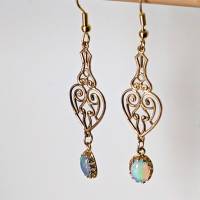 Wunderschöne filigrane Ohrringe vergoldet mit echten Opalen Bild 3