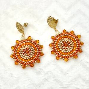 Boho-Ohrringe orange - gold - handgefädelt Bild 9