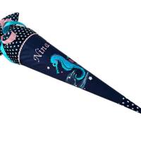 Schultüte Seepferdchen, Zuckertüte dunkelblau mit Namen bestickt, Stoff-Schultüte Bild 4