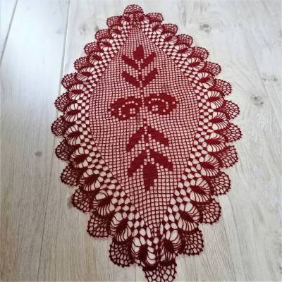 Häkeldeckchen Häkeldecke Decke Mitteldecke oval bordeaux-rot Handarbeit häkeln