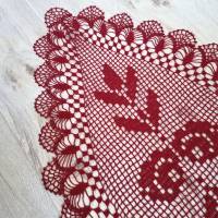 Häkeldeckchen Häkeldecke Decke Mitteldecke oval bordeaux-rot Handarbeit häkeln Bild 5