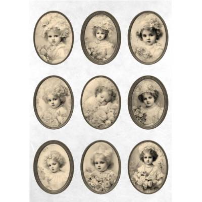 Reispapier - Motiv Strohseide - A4 - Decoupage - Vintage - sepia - Vintage Girls - Mädchen - 200019