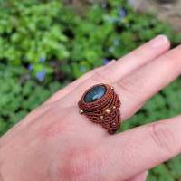 Makramee Ring mit Moos-Achat und Messing-Perlen Bild 7