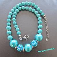 Perlen Kette kurz Collier Perlenkette türkisblau blau silberfarben Shamballaperlen Bild 5