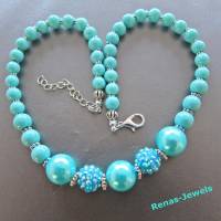 Perlen Kette kurz Collier Perlenkette türkisblau blau silberfarben Shamballaperlen Bild 7