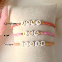 Namensarmband Herz, pink, korallenrot oder orange, personalisierbar, Miyuki Perlen, Geschenk Freundin Tochter Bild 3