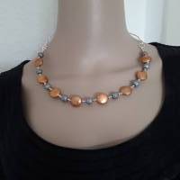 Schönes Collier aus kupferfarbenen Perlen und mattsilbernem Hämatit Bild 1