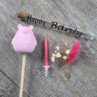 Geschenkset für Geldgeschenk * Happy Bärsday *Minikerze * Miniblumenstrauß  * Reagenzglas * Pink Bild 2
