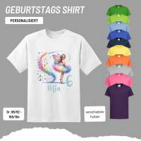 Personalisiertes Shirt GEBURTSTAG Zahl & Name personalisiert ~ Ballerina Fee Bunt Schmetterlinge Bild 1