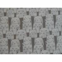 0,70m RESTSTÜCK Baumwollstoff weiße Katzen auf grau Webware 100% Baumwolle Bild 1