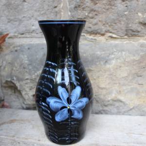 Vase Hyalithglas Schwarzglas Emaillefarben Handbemalt 50er 60er Jahre DDR Bild 1