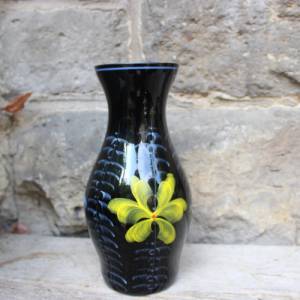 Vase Hyalithglas Schwarzglas Emaillefarben Handbemalt 50er 60er Jahre DDR Bild 2