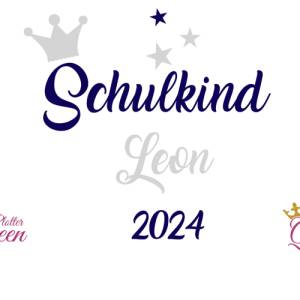 Bügelbild Schulkind 2024 mit Namen , Krone und Sternen Bild 1