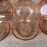 6er Set flache Dessertschalen Pflaumen Relief rosa Glas Rosalinglas Pressglas 30er 40er Jahre Bild 2
