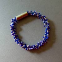 Armband, Häkelarmband, blau und rosa, Länge 19 cm, Armband aus Glasperlen gehäkelt, Perlenarmband, Bild 2