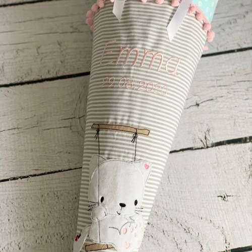 Mädchen Schultüte Katze Sissi aus Stoff personalisiert 70 cm