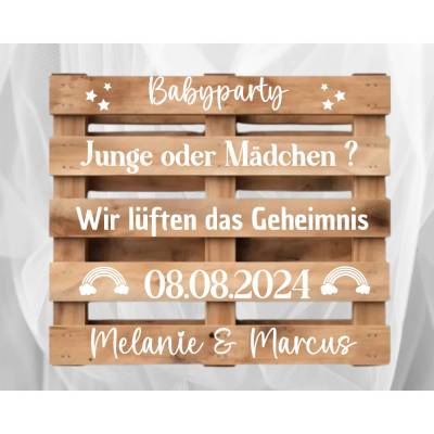 Palettenaufkleber zur Babyparty Gender reveal , Baby Geschlecht verkünden,  Palettenschrift Deko