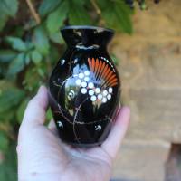mini Vase Hyalithglas Schwarzglas Emaillefarben Handbemalt 50er Jahre DDR Bild 1