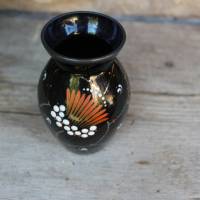mini Vase Hyalithglas Schwarzglas Emaillefarben Handbemalt 50er Jahre DDR Bild 2