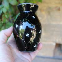 mini Vase Hyalithglas Schwarzglas Emaillefarben Handbemalt 50er Jahre DDR Bild 4
