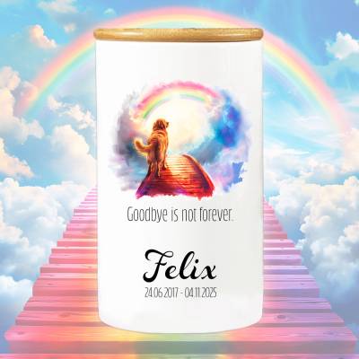 Tierurne 'Goodbye is not forever' mit Namen & Datum - Erinnerungsdose, Gedenkdose