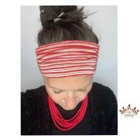 breites Stirnband, elastisches Bandana, Turban Haarband Damen gestreift in rot/weiß/gold Bild 1