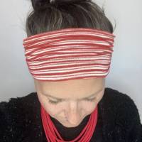breites Stirnband, elastisches Bandana, Turban Haarband Damen gestreift in rot/weiß/gold Bild 2