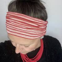 breites Stirnband, elastisches Bandana, Turban Haarband Damen gestreift in rot/weiß/gold Bild 3