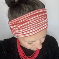 breites Stirnband, elastisches Bandana, Turban Haarband Damen gestreift in rot/weiß/gold Bild 4