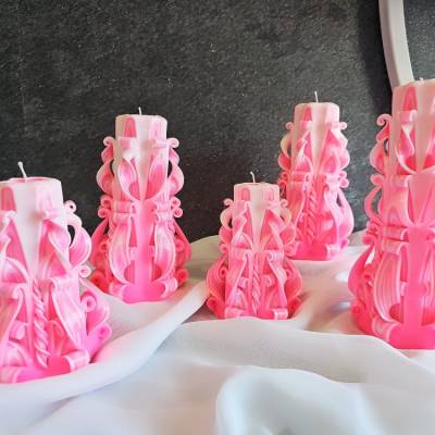 Pink Perle Geschnitzte Kerzen-Set Wohndeko, Geschenkidee, Einzigartige, Unikate Carved Candle