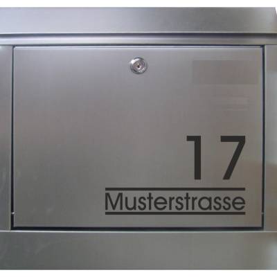 Briefkastenaufkleber Straße / Hausnummer / personalisierter Wunschtext / 9,0 cm hoch / Schrift- und Farbauswahl
