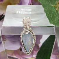 Schmuckanhänger Opal-Doublette milchig-weiß in 925 Sterlingsilber gewebt Bild 3